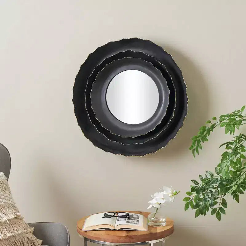 Miroir mural superposé en métal floral : Rond en fer contemporain