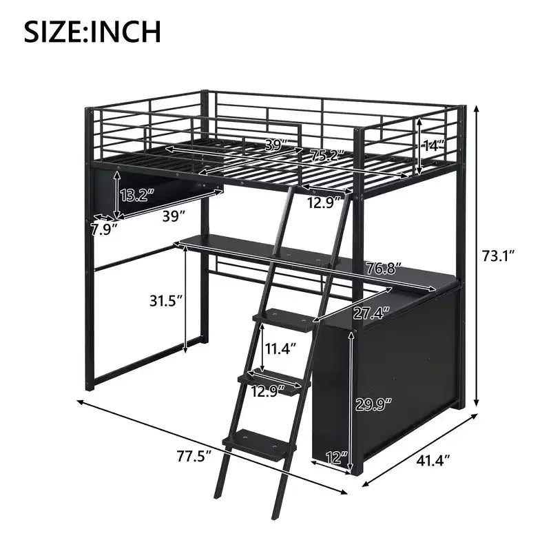 Lit avec LED, bureau et 4 étagères de rangement