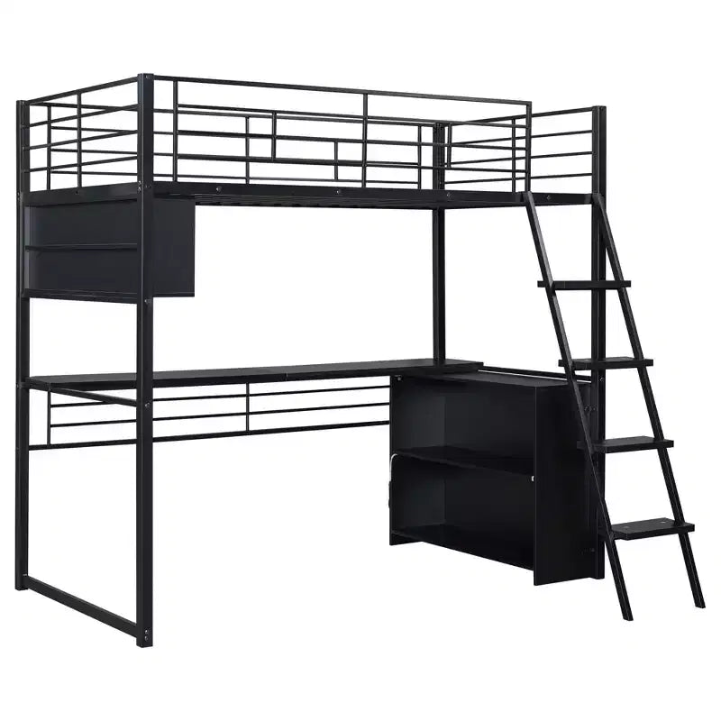Lit avec LED, bureau et 4 étagères de rangement