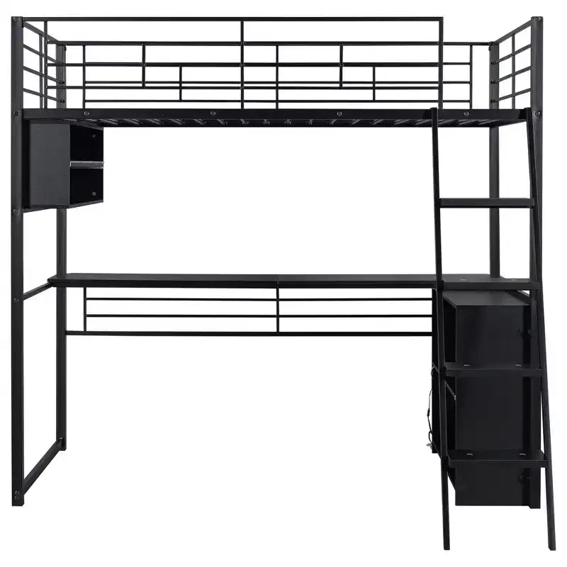 Lit avec LED, bureau et 4 étagères de rangement