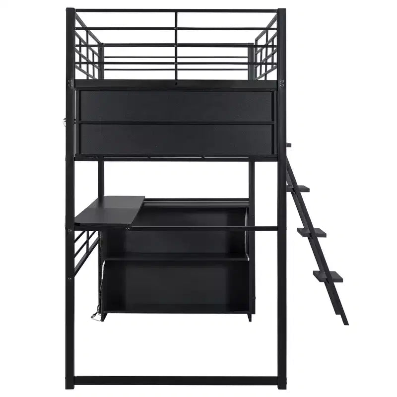 Lit avec LED, bureau et 4 étagères de rangement