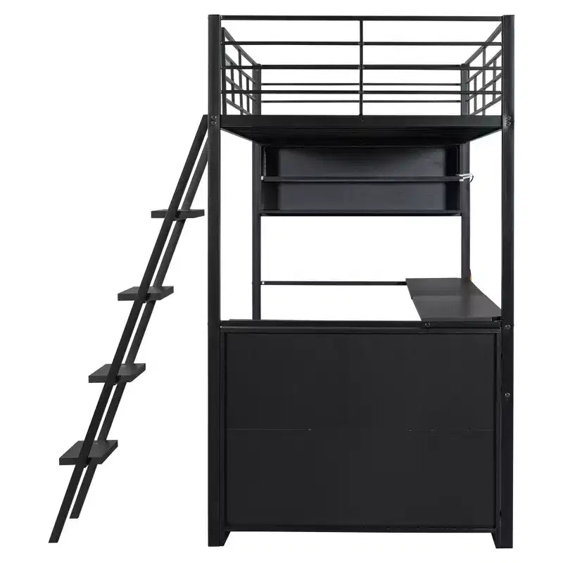 Lit avec LED, bureau et 4 étagères de rangement