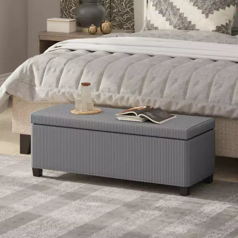 Banc de rangement ottoman, repose-pieds de bout de lit en velours côtelé avec couvercle et pieds