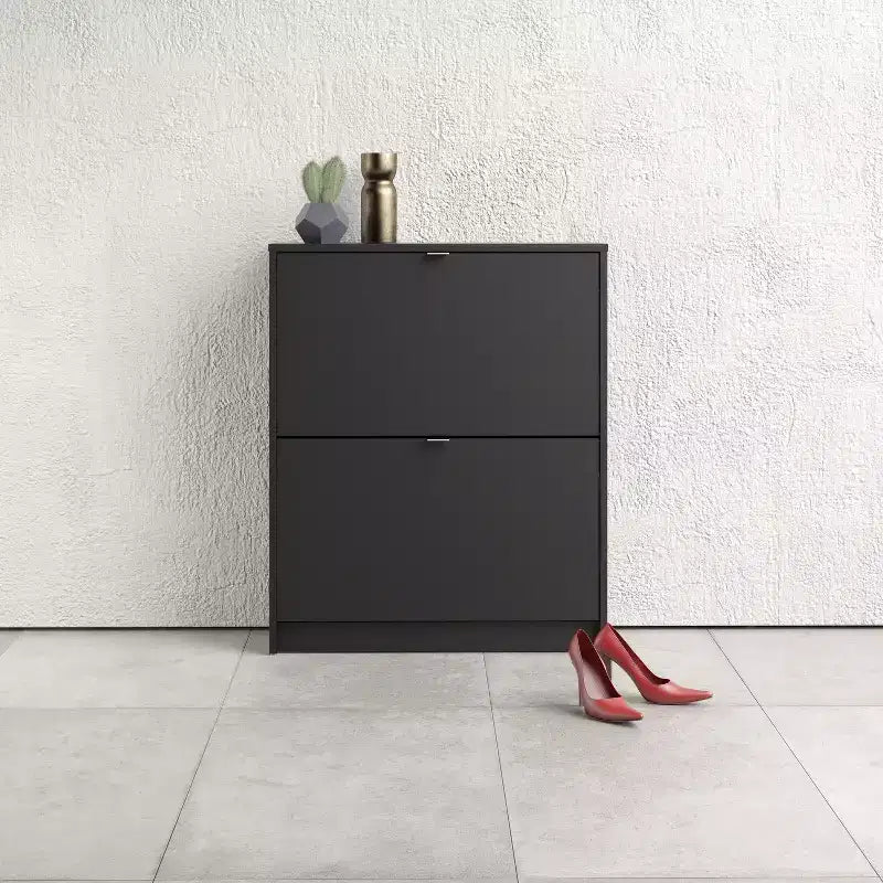 Meuble à chaussures à tiroirs, noir mat