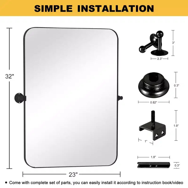 Miroir mural rectangulaire 80cm en fer noir