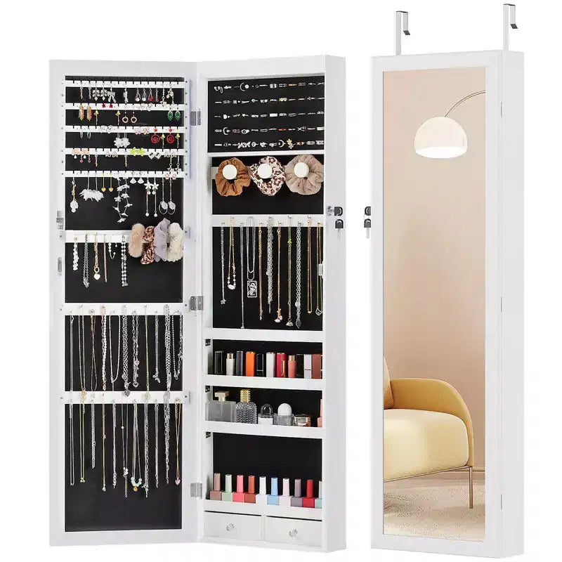 Armoire à bijoux verrouillable en MDF 47 x 11 pouces, avec miroir