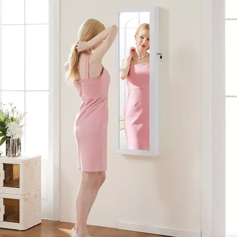 Armoire à bijoux verrouillable en MDF 47 x 11 pouces, avec miroir