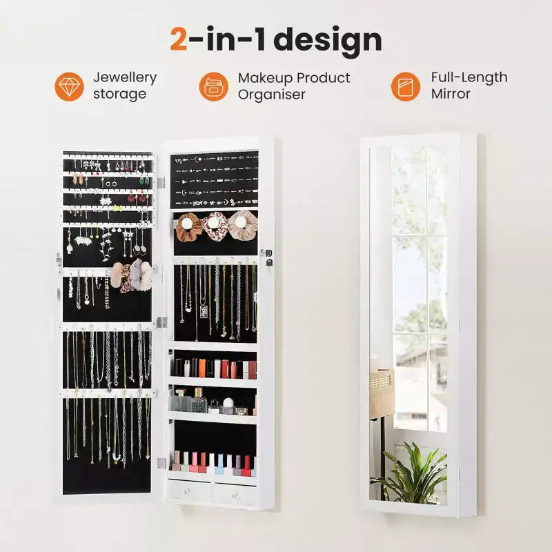 Armoire à bijoux verrouillable en MDF 47 x 11 pouces, avec miroir