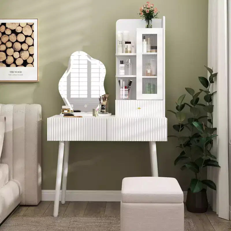 Okak Vanity Table with Lights, Vanity Desk with Mirror and Lights, Makeup Vanity Mirror with Lights, Dressing Table with 3 Drawers