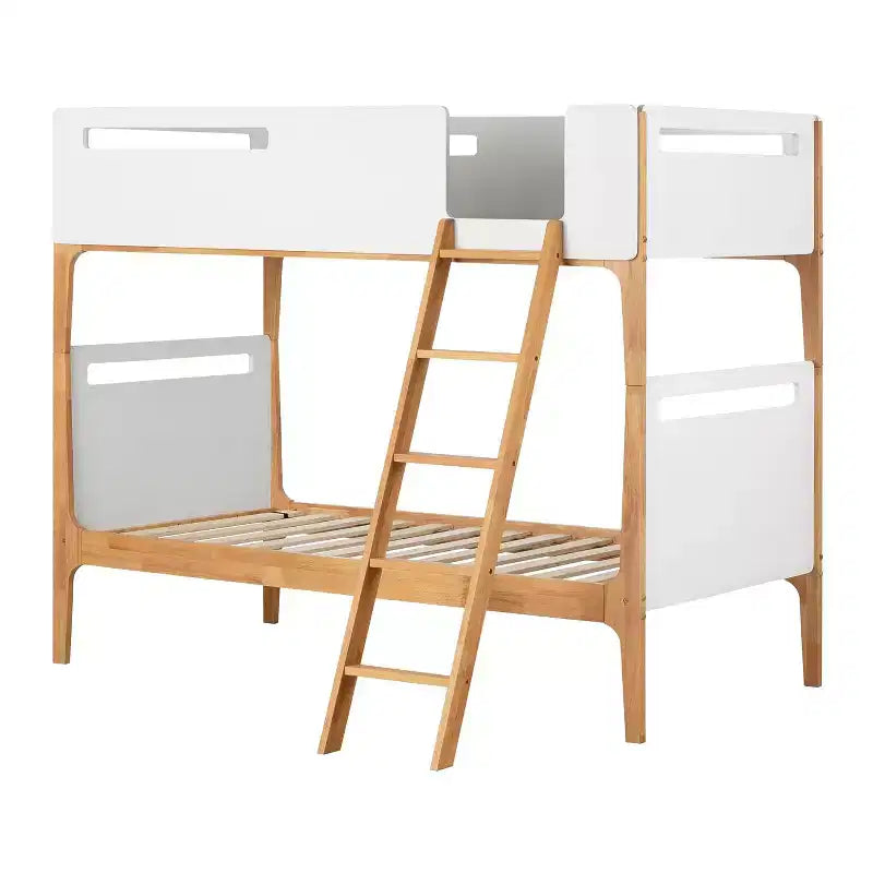 Lit superposé moderne en bois blanc et naturel