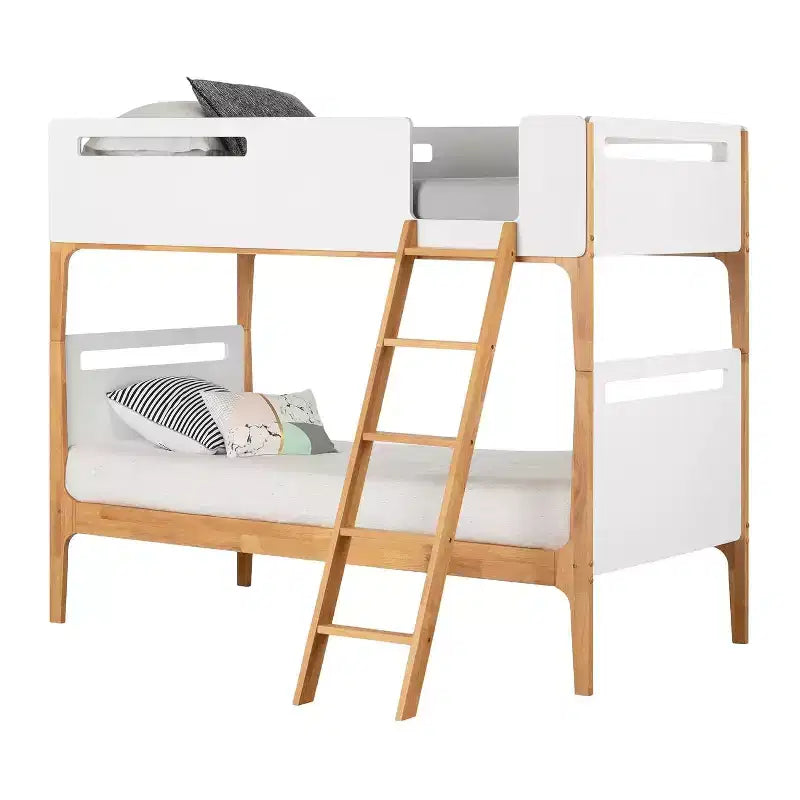 Lit superposé moderne en bois blanc et naturel