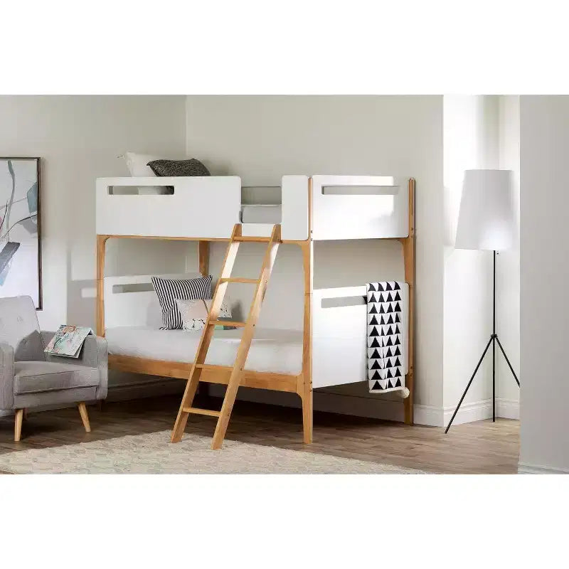 Lit superposé moderne en bois blanc et naturel