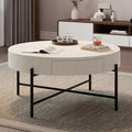 Acekool Round Coffee Table with 2 Drawers, Wood Top & Metal Cross Leg Base  Modern Farmhouse Storage Table for Living Room & Apartment