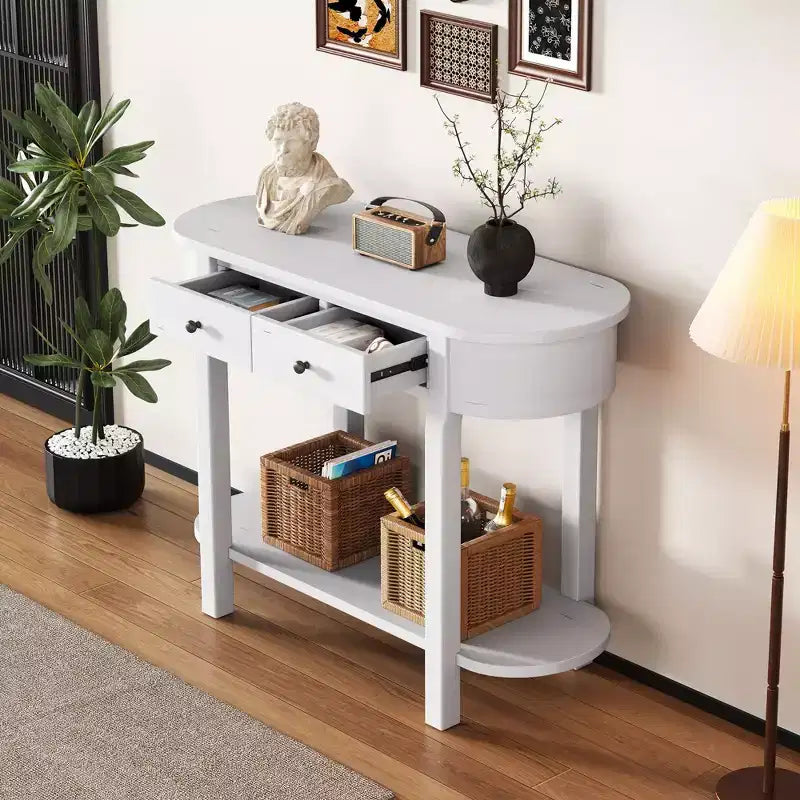 Console de style rétro élégante avec design incurvé et finition lisse
