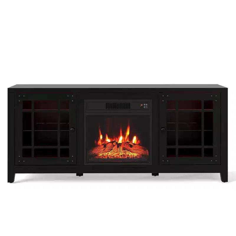 Meuble TV avec cheminée et lumières LED et cheminée électrique de 18 pouces