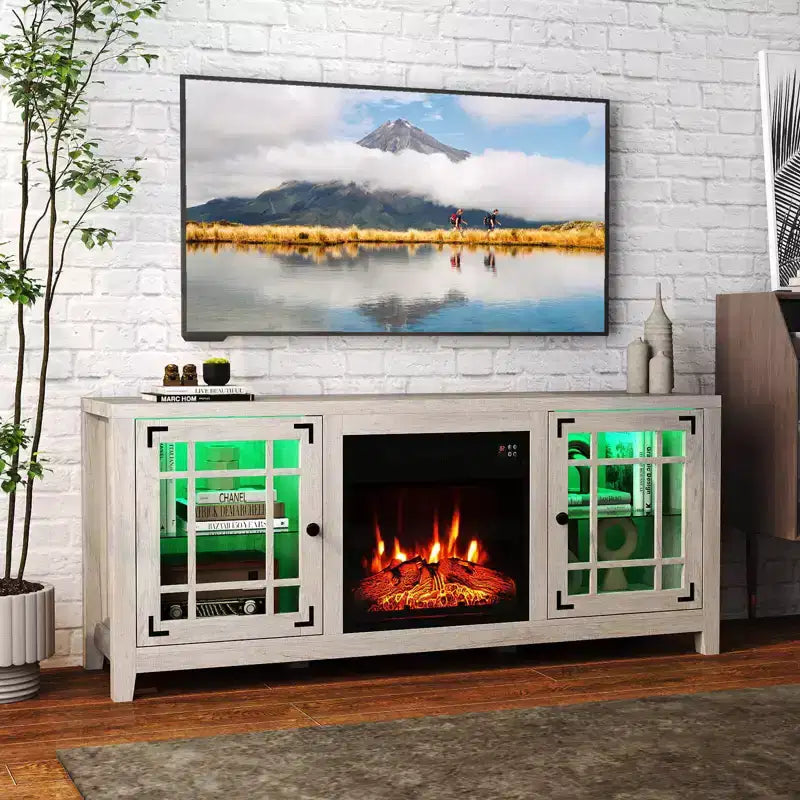 Meuble TV avec cheminée et lumières LED et cheminée électrique de 18 pouces