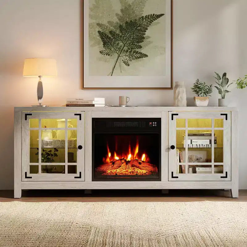 Meuble TV avec cheminée et lumières LED et cheminée électrique de 18 pouces