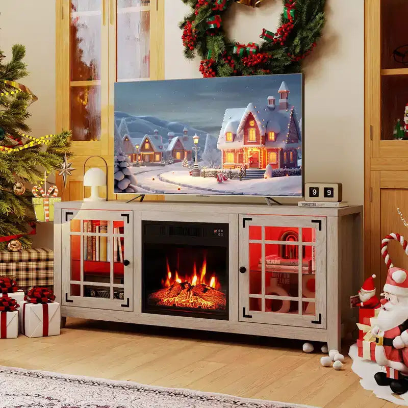 Meuble TV avec cheminée et lumières LED et cheminée électrique de 18 pouces