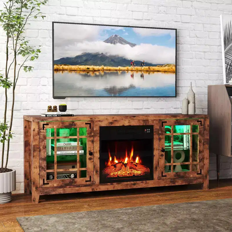 Meuble TV avec cheminée et lumières LED et cheminée électrique de 18 pouces