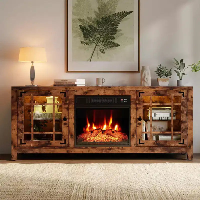 Meuble TV avec cheminée et lumières LED et cheminée électrique de 18 pouces