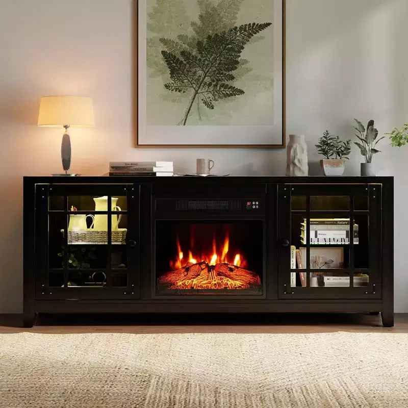 Meuble TV avec cheminée et lumières LED et cheminée électrique de 18 pouces
