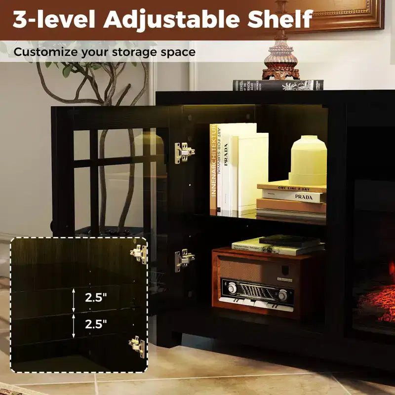 Meuble TV avec cheminée et lumières LED et cheminée électrique de 18 pouces