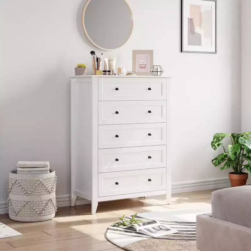 Commode 5 tiroirs, lot de 2 commodes en bois