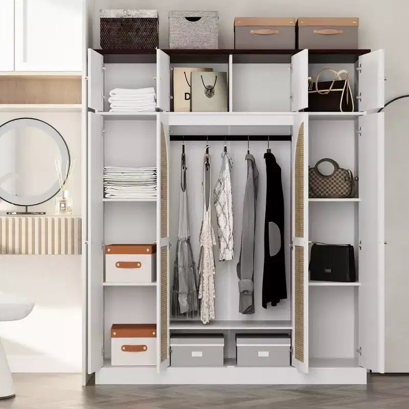 Armoire penderie 8 portes grande capacité avec tringle de suspension