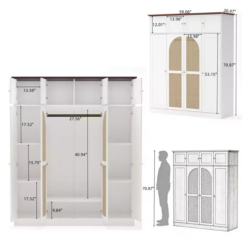 Armoire penderie 8 portes grande capacité avec tringle de suspension