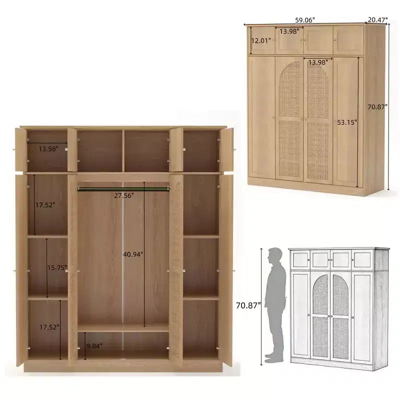 Armoire penderie 8 portes grande capacité avec tringle de suspension