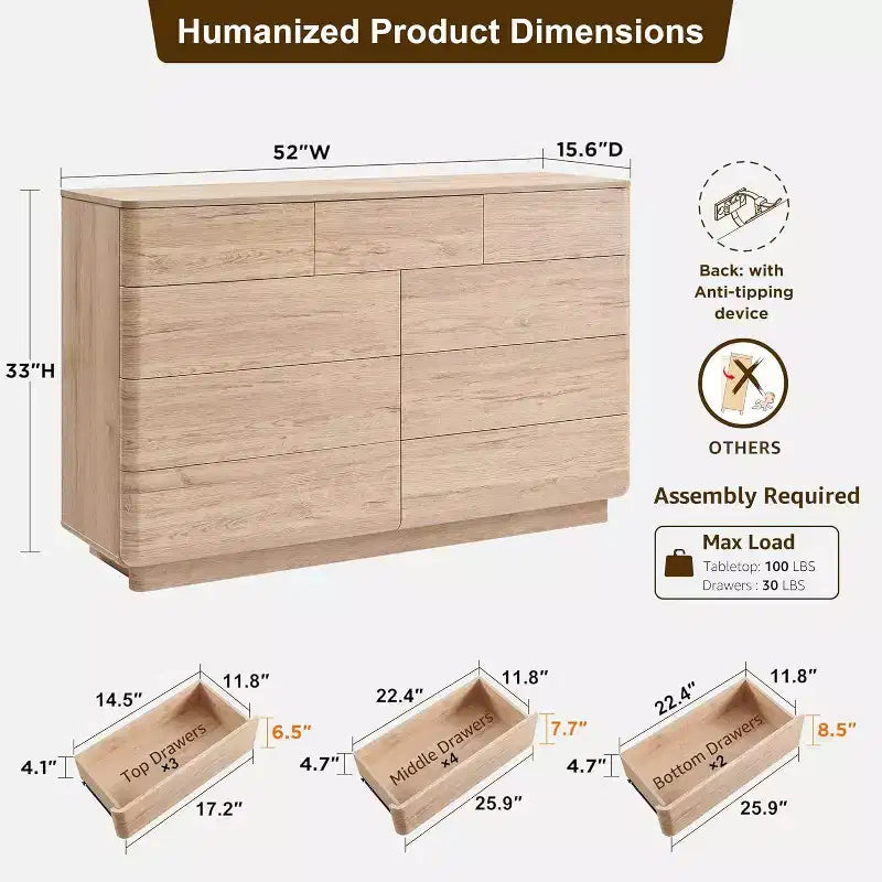 Commode, commode en bois de 52 pouces de large