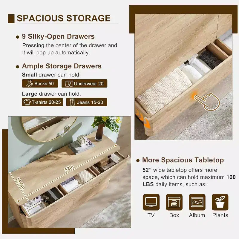 Commode, commode en bois de 52 pouces de large