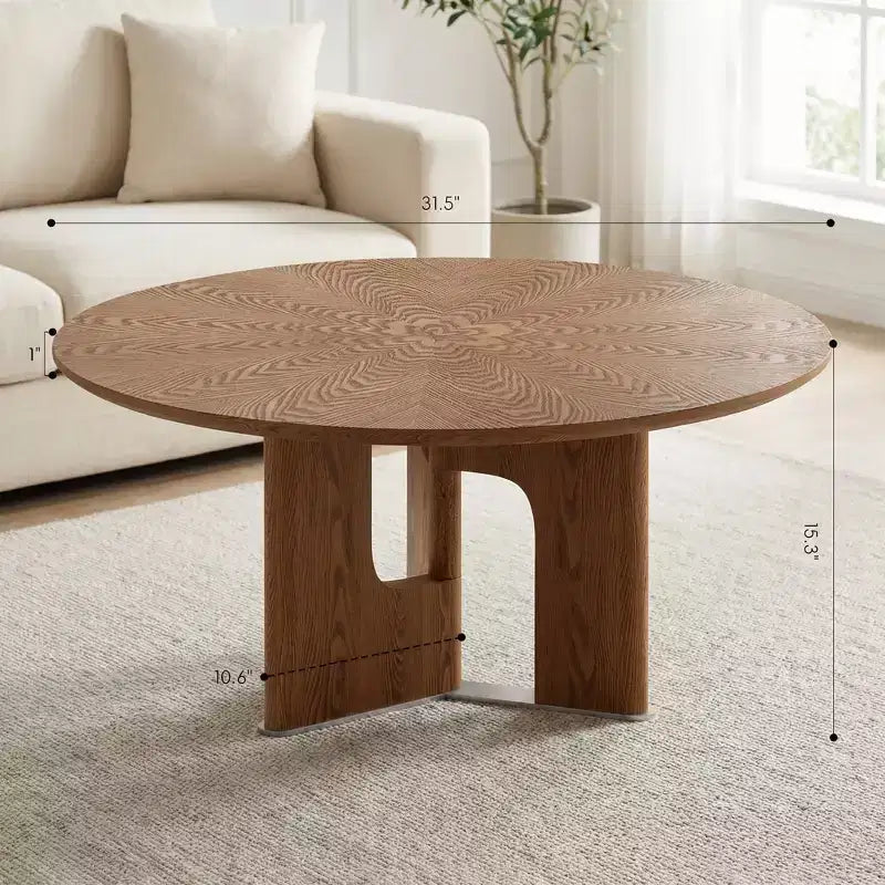 Table basse ronde rustique en placage de frêne de 31,5 pouces