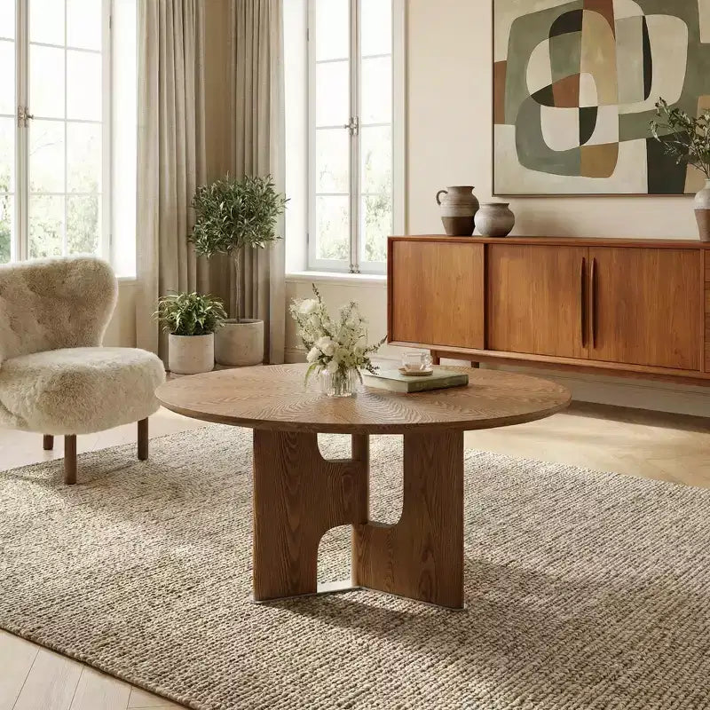 Table basse ronde rustique en placage de frêne de 31,5 pouces