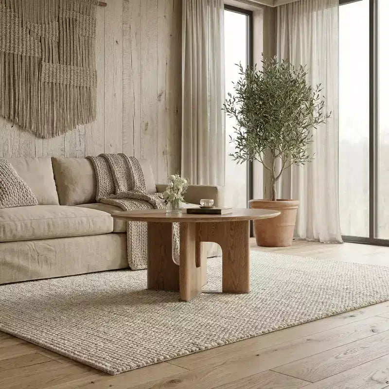 Table basse ronde rustique en placage de frêne de 31,5 pouces