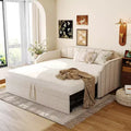 ModernLuxe Twin to King Size Upholstered Daybed with Pop-Up Trundle & USB Charging Ports, Linen Fabric, 400LBS Capacity