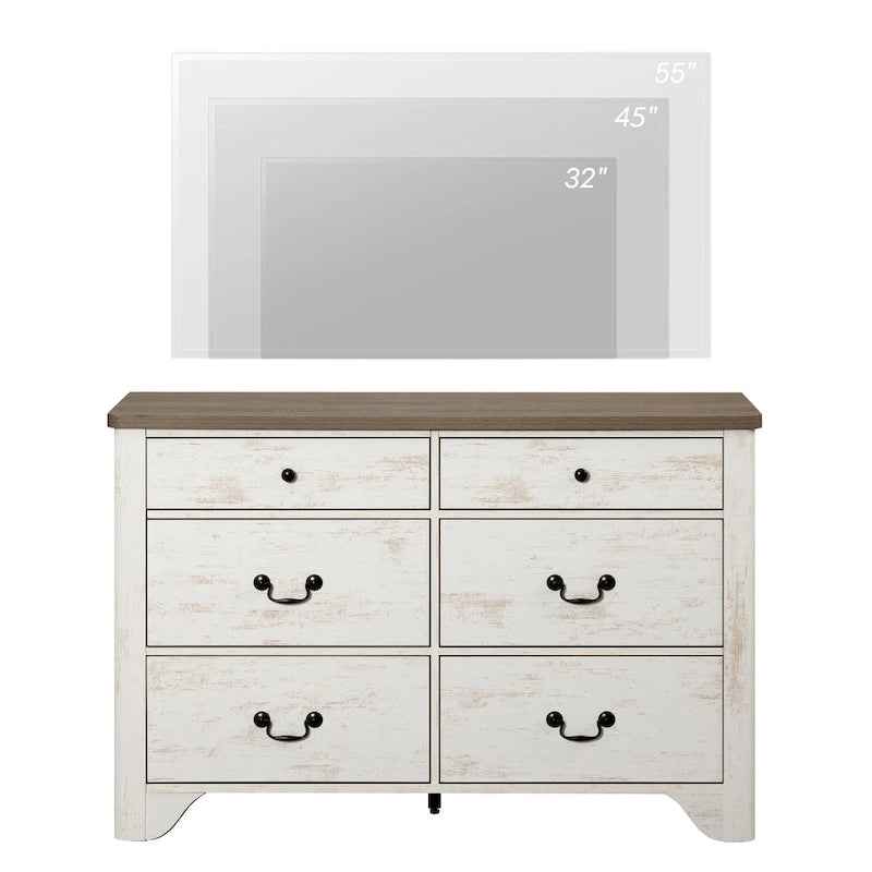Meuble TV commode de ferme avec 6 tiroirs