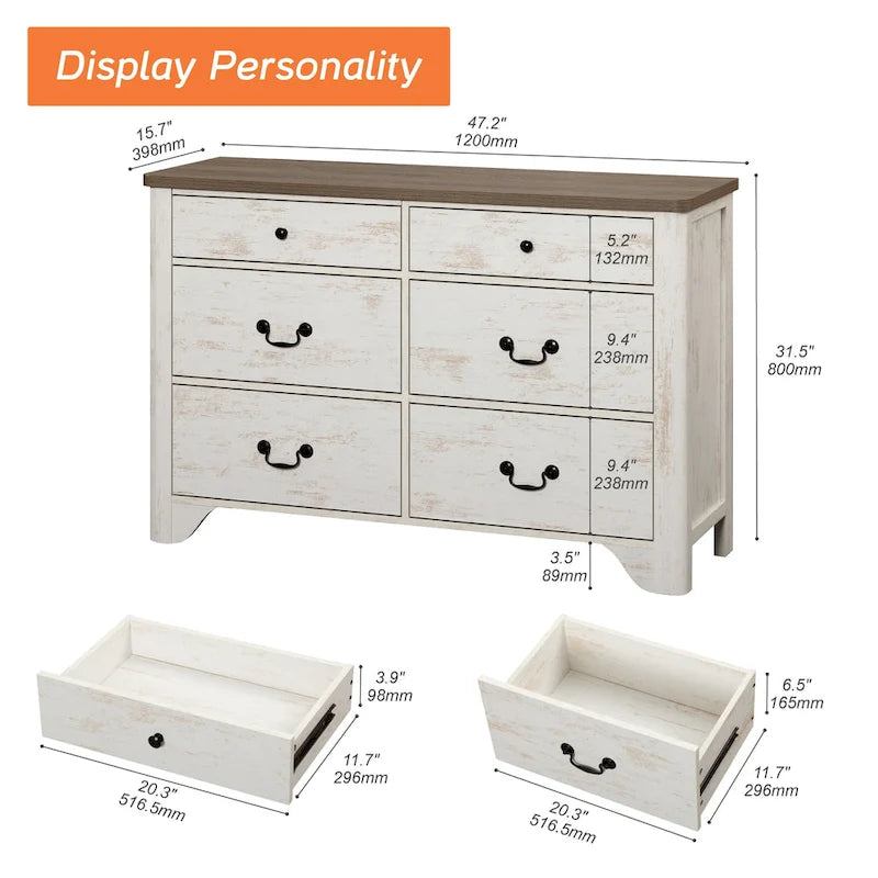 Meuble TV commode de ferme avec 6 tiroirs