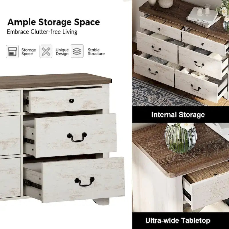 Meuble TV commode de ferme avec 6 tiroirs