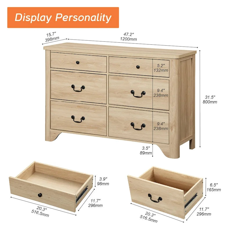 Meuble TV commode de ferme avec 6 tiroirs