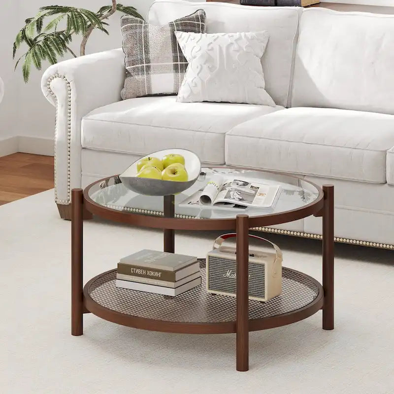 Table basse ronde avec plateau en verre trempé fabriquée à la main