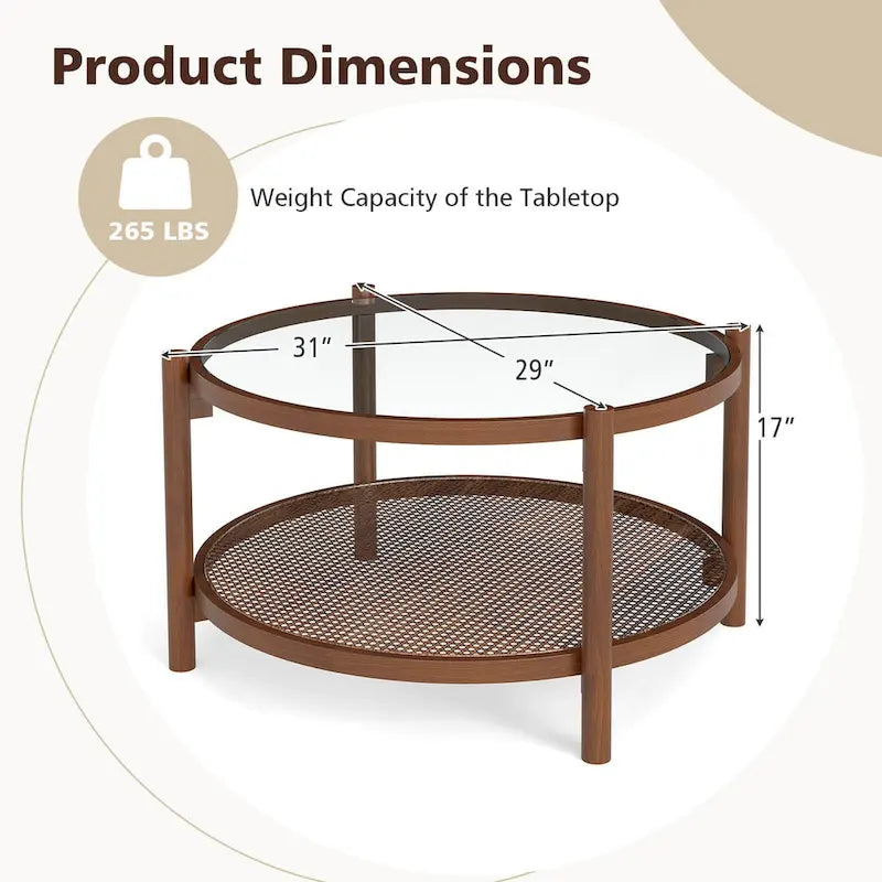 Table basse ronde avec plateau en verre trempé fabriquée à la main