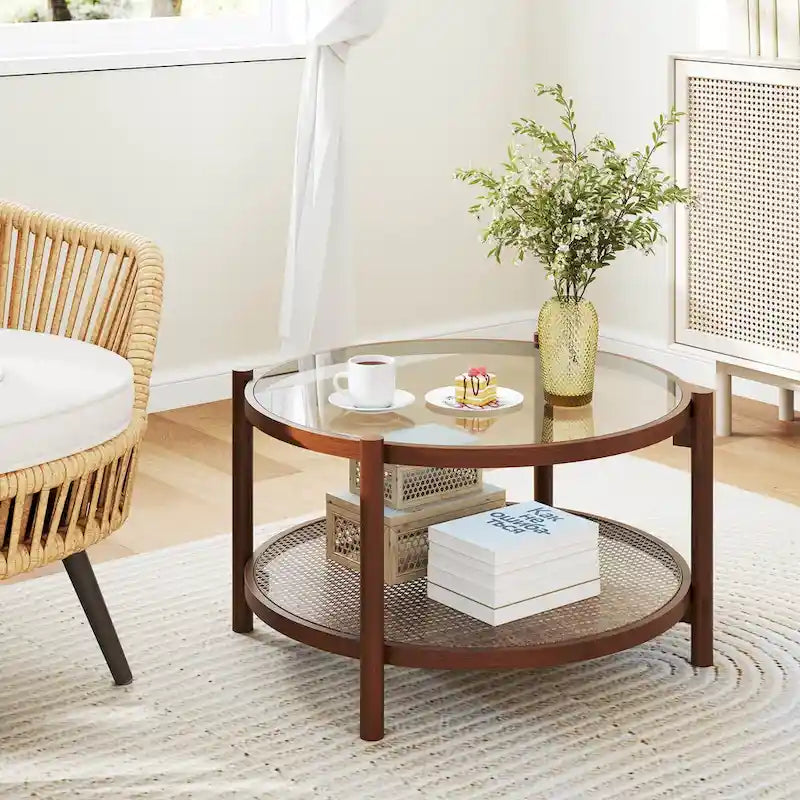 Table basse ronde avec plateau en verre trempé fabriquée à la main