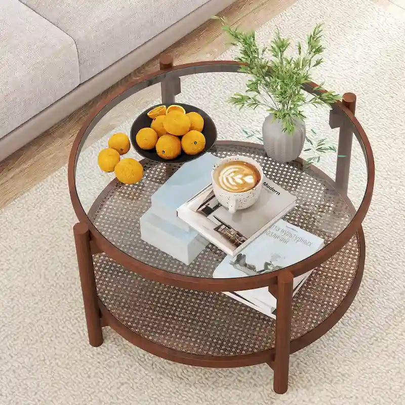Table basse ronde avec plateau en verre trempé fabriquée à la main