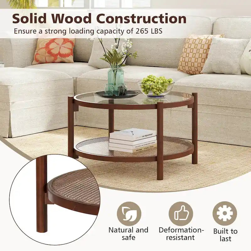 Table basse ronde avec plateau en verre trempé fabriquée à la main