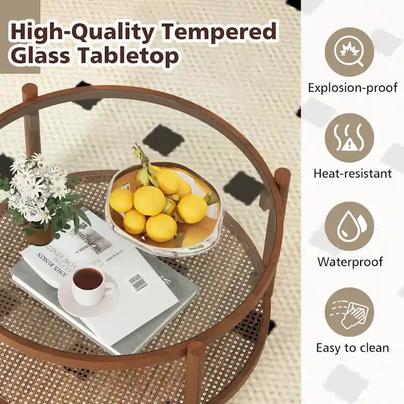 Table basse ronde avec plateau en verre trempé fabriquée à la main