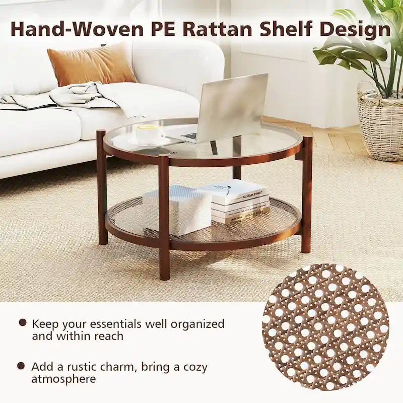 Table basse ronde avec plateau en verre trempé fabriquée à la main