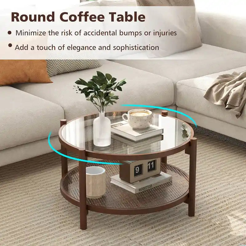 Table basse ronde avec plateau en verre trempé fabriquée à la main