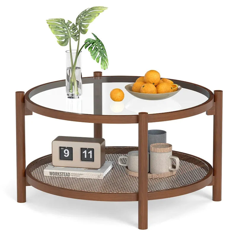 Table basse ronde avec plateau en verre trempé fabriquée à la main