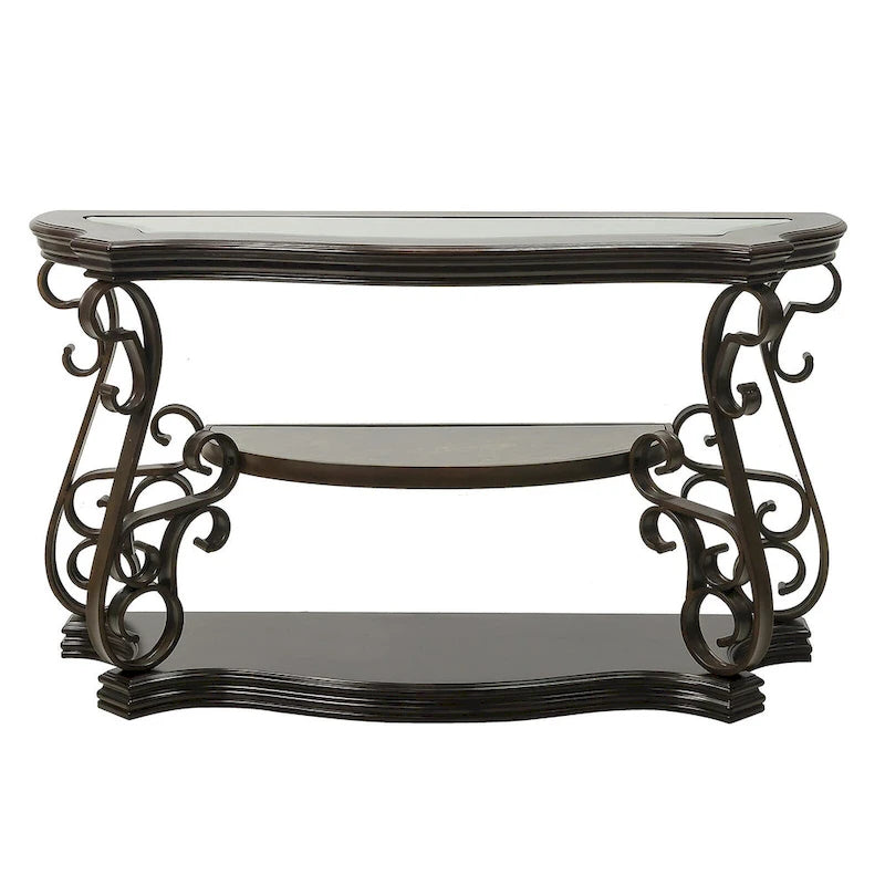 Table console d'entrée en verre trempé brun foncé